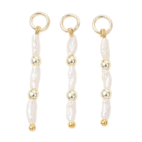 Подвески из натурального барочного жемчуга кеши и синтетического немагнитного гематита с гальваническим покрытием., палочные амулеты, цветочный белый