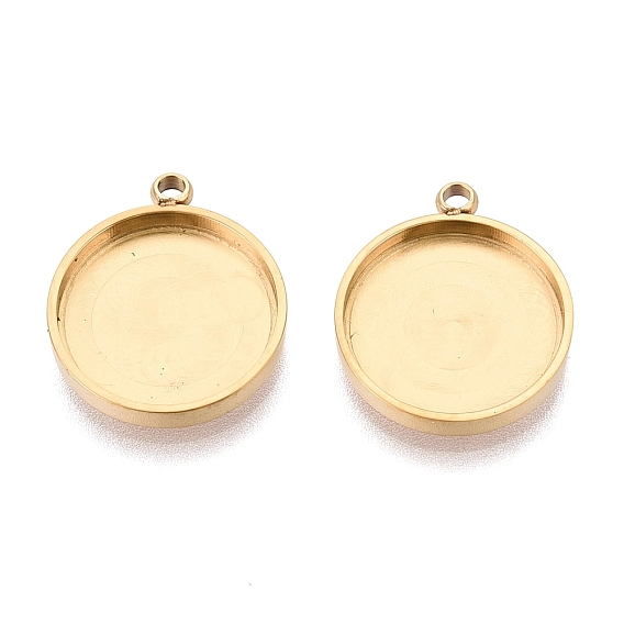 304 Stainless Steel Pendant Cabochon Component, Flat Round, Ion Plating(IP)