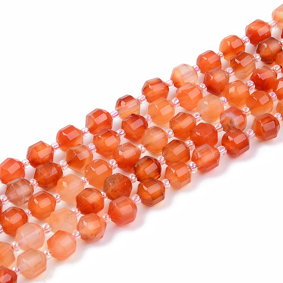 Природного сердолика нитей бисера, круглые, граненые