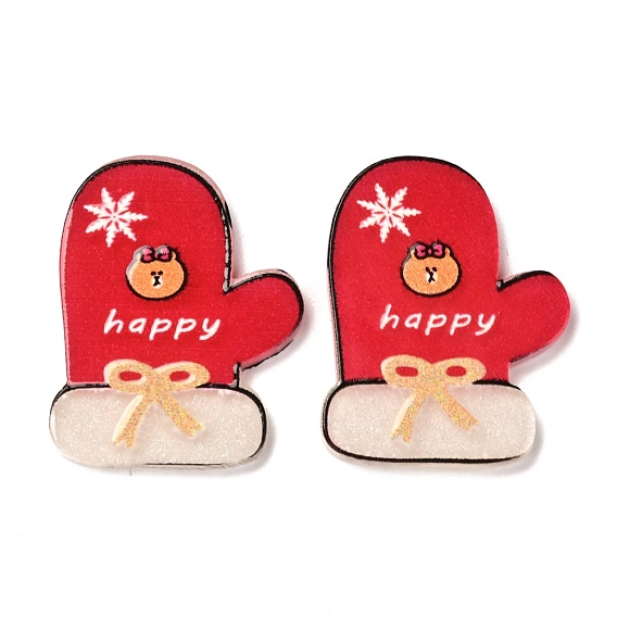 Christmas Themed Acrylic Cabochons, Christmas Glove
