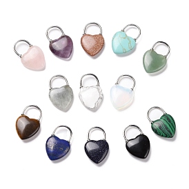 Natural & Synthetic Gemstone Pendants, with Platinum Tone Brass Findings, Cadmium Free & Lead Free, Heart