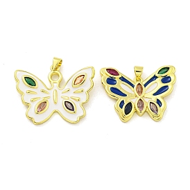 Brass Enamel with Glass Pendants, Real 18K Gold Plated, Butterfly