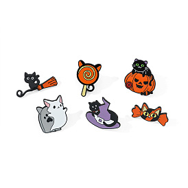 Creative Halloween Cat Theme Safety Brooch Pin, Alloy Enamel Badge for Suit Shirt Collar, Women