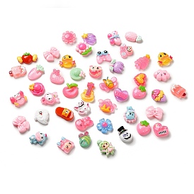Opaque Resin Adhesive Back Cartoon Stickers, Heart Bowknot Flower Decals for Kid's Art Craft