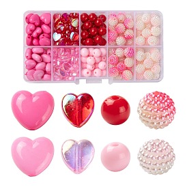 206Pcs 8 Style Acrylic Beads Sets, Including Opaque & Transparent & Imitation Pearl Acrylic Beads, Berry Beads, Combined Beads, Round & Heart
