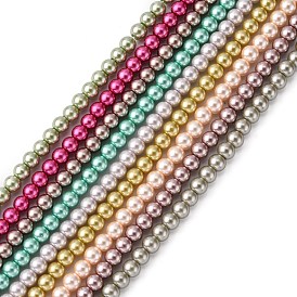 Eco-Friendly Dyed Glass Pearl Beads Strands, Grade A, Round, Cotton Cord Threaded