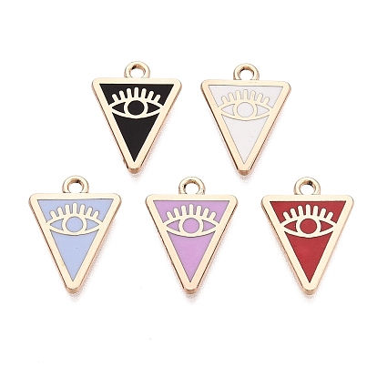 Alloy Enamel Pendants, Triangle & Evil Eye Charms, Rack Plating, Golden