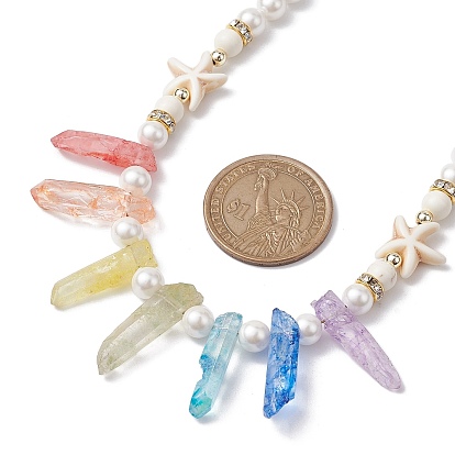 Женские ожерелья из окрашенного натурального кварца с кракле и кристаллами, оболочка жемчуг ожерелья