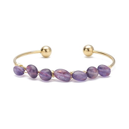 Bracelet manchette enveloppant avec perles de pierres naturelles mélangées, bracelet torque pour femme, or
