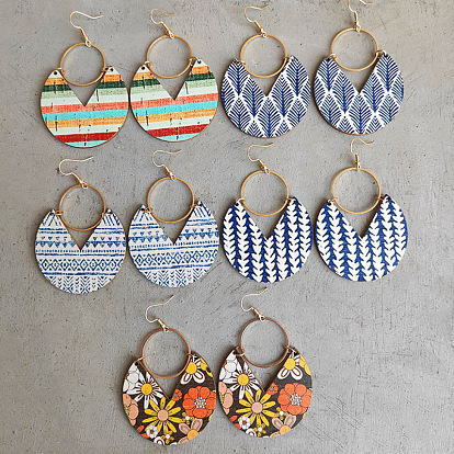 Серьги-подвески из латуни в богемном стиле, с распыленной краской на дереве, плоско-круглые, золотые