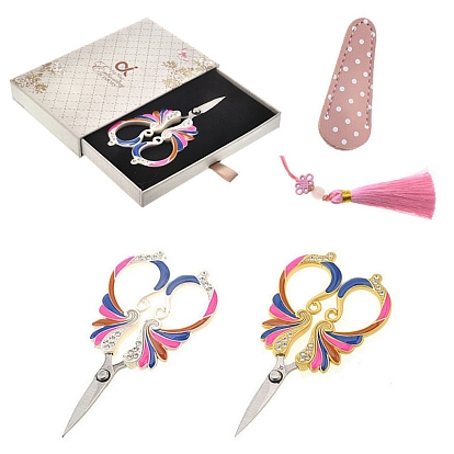 Stainless Steel Scissors, Embroidery Scissors, Sewing Scissors, with Zinc Alloy Rhinestones Handle