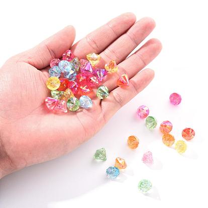 Transparent Acrylic Charms, AB Color Plated, Faceted, Diamond Shape