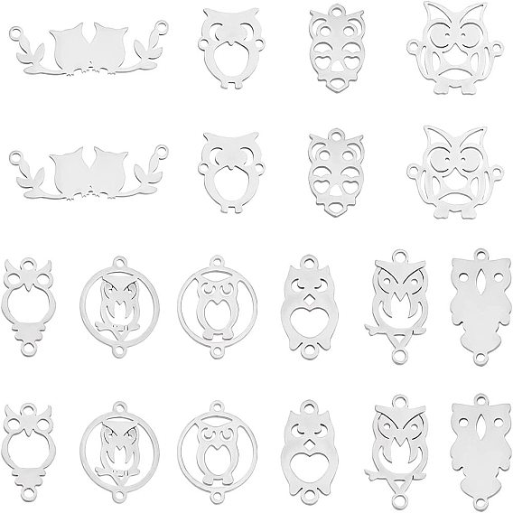 20Pcs 10 Style 201 Stainless Steel Links Connectors, Owl