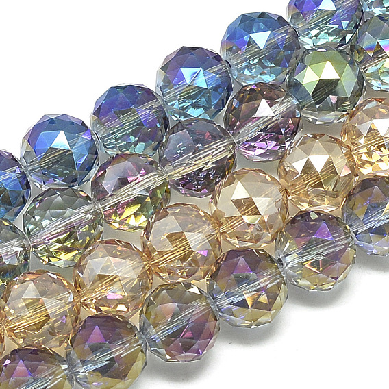 Electroplate Glass Beads Strands, Rainbow Plated, Faceted, Round
