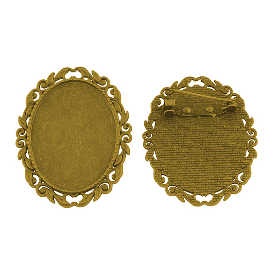 Овальные тибетском стиле настройки брошь кабошон, булавками железо обратно бар, без кадмия и без свинца, лоток : 40x30 мм, 51x40x7 мм