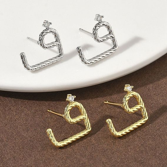 Серьги-гвоздики из латуни с микропаве из прозрачных кубических цирконий, стойки покрытие, долговечный, без кадмия и без свинца