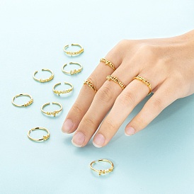 12Pcs 12 Style Brass Cuff Rings, Open Rings, Constellation Word