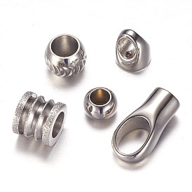 304 Stainless Steel Beads, Column, Large Hole Grooved Beads,