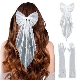 Наборы из длинных сетчатых перчаток и ацетатных заколок для волос для невесты., с имитацией жемчуга