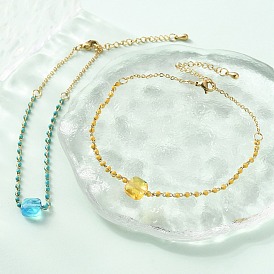 304 браслеты-цепочки из стеклянных бусин из нержавеющей стали, браслеты-цепочки для женщин, с эмалью, ионное покрытие (ip), золотые