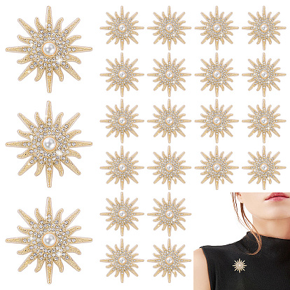 24Pcs Plastic with Rhinestone Brooches, Star, with Iron Pins
