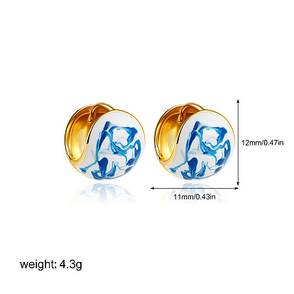 Круглые серьги-кольца из латуни и фарфора, золотые