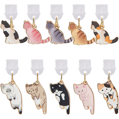 10шт пластиковые мобильные пылезащитные заглушки, кошка, с подвесками из эмали и сплава 