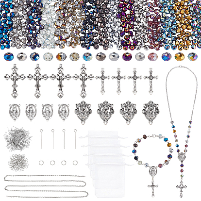 Kits de recherche de fabrication de bijoux à bricoler soi-même, y compris les perles de verre, pendentif et maillons en alliage, 304 goupille à œil en acier inoxydable, anneaux de jonction et chaîne en fer, Perles en résine, Pochette organza 