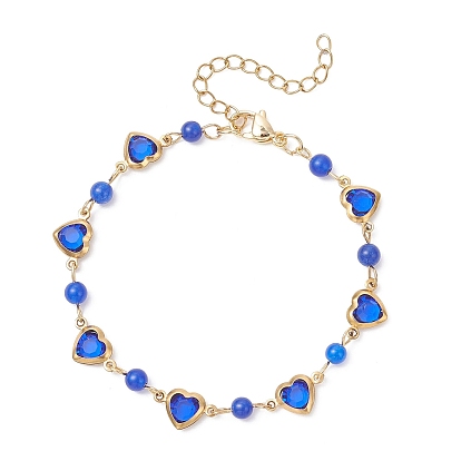 Браслеты с подвесками в форме сердца из нержавеющей стали и стекла, 304 браслеты-цепочки из нержавеющей стали для женщин