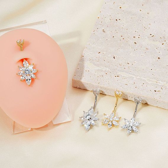 Кольца для пупка в форме изогнутой штанги из латуни с прозрачным кубическим цирконием и блестящим цветком для ежедневного ношения