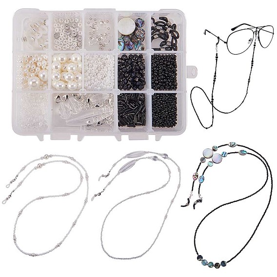 DIY Glasses holder Making, with Eyeglass Holders, Glass Bead, Brass Crimp Beads, Shell Beads, Pearl Beads and Brass Bead Spacers