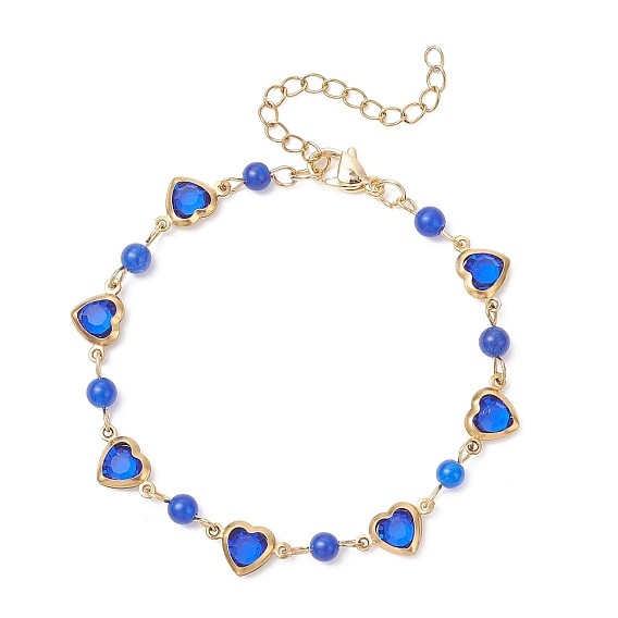 Браслеты с подвесками в форме сердца из нержавеющей стали и стекла, 304 браслеты-цепочки из нержавеющей стали для женщин