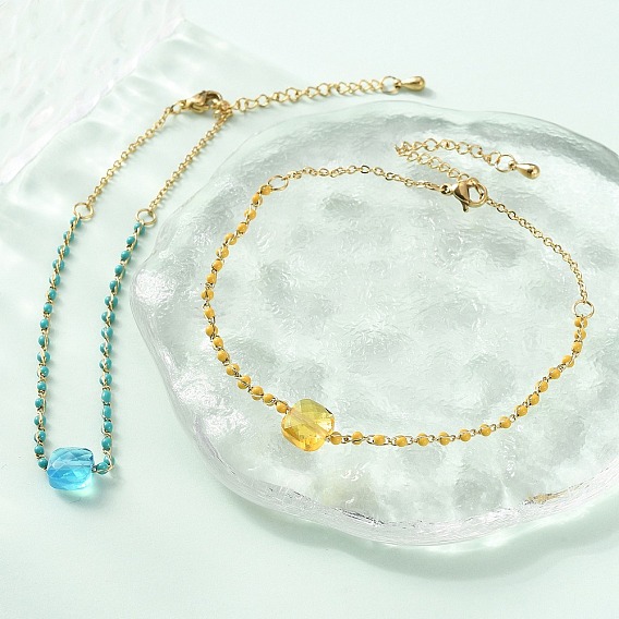 304 браслеты-цепочки из стеклянных бусин из нержавеющей стали, браслеты-цепочки для женщин, с эмалью, ионное покрытие (ip), золотые