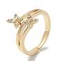 Brass Micro Pave Cubic Zirconia Adjustable Rings, Long-Lasting Plated, Butterfly