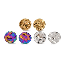 Ion Plating(IP) 304 Stainless Steel Textured Flat Round Ear Studs for Women