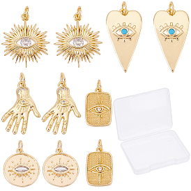 10Pcs 5 Style Brass Micro Pave Clear Cubic Zirconia Pendants, Long-Lasting Plated, Mixed Shapes