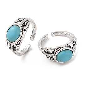 Oval Synthetic Turquoise Cuff Rings, Alloy Open Rings for Women, Cadmium Free & Lead Free