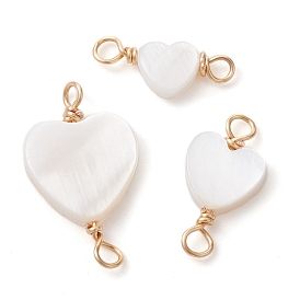 3Pcs 3 Styles Natural Freshwater Shell Connector Charms, Light Gold, Heart Links