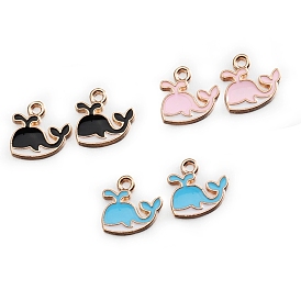 Alloy Enamel Pendants, Light Gold, Whale Shaped