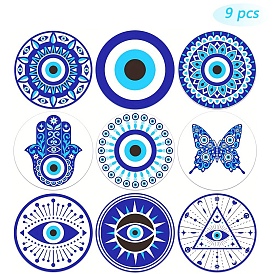 9Pcs Cup Mats, Heat Resistant Pot Mats, for Home Kitchen, Flat Round with Evil Eyes