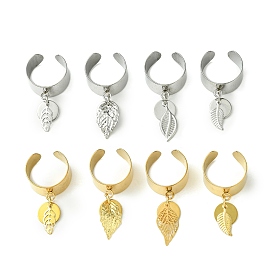 8 шт. 4 стиль 304 открытые кольца-манжеты из нержавеющей стали с подвесками в виде листьев