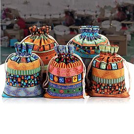 Хлопковые сумки для хранения в этническом стиле, мешочки для упаковки на шнурке, прямоугольные