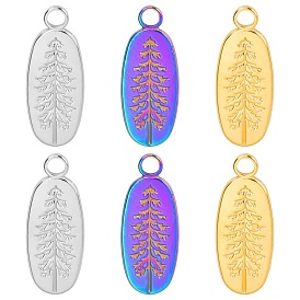 201 Stainless Steel Pendants, Oval with Pine Tree Charm