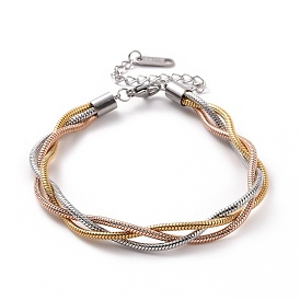 304 Stainless Steel Braided Round Snake Chain Bracelet for Women