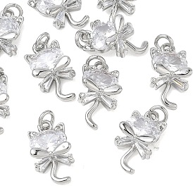 SHEGRACE Brass Cubic Zirconia Pendants, Cat Shape Charms, Cadmium Free & Lead Free & Nickel Free