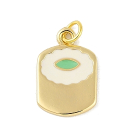 Brass Enamel Pendants, with Jump Ring, Real 18K Gold Plated, Rectangle with Flower Charm