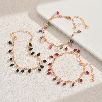 Браслеты с подвесками из пластиковых бусин в стиле бохо, браслеты из сплава и цепи для женщин, овальные, граненые