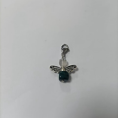 Ágata blanca natural / colgante de ágata de venas de dragón natural decooration, con dijes de cierre de pinza de langosta de acero inoxidable 304, dijes con clip, para llavero, bolso, adorno de mochila