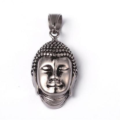 316 Surgical Stainless Steel Pendants, Buddha Head, 38x22x12mm, Hole: 10x6mm