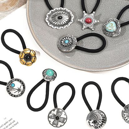 Резинки для волос из сплава, с нейлоновым шнуром, с имитацией бирюзы